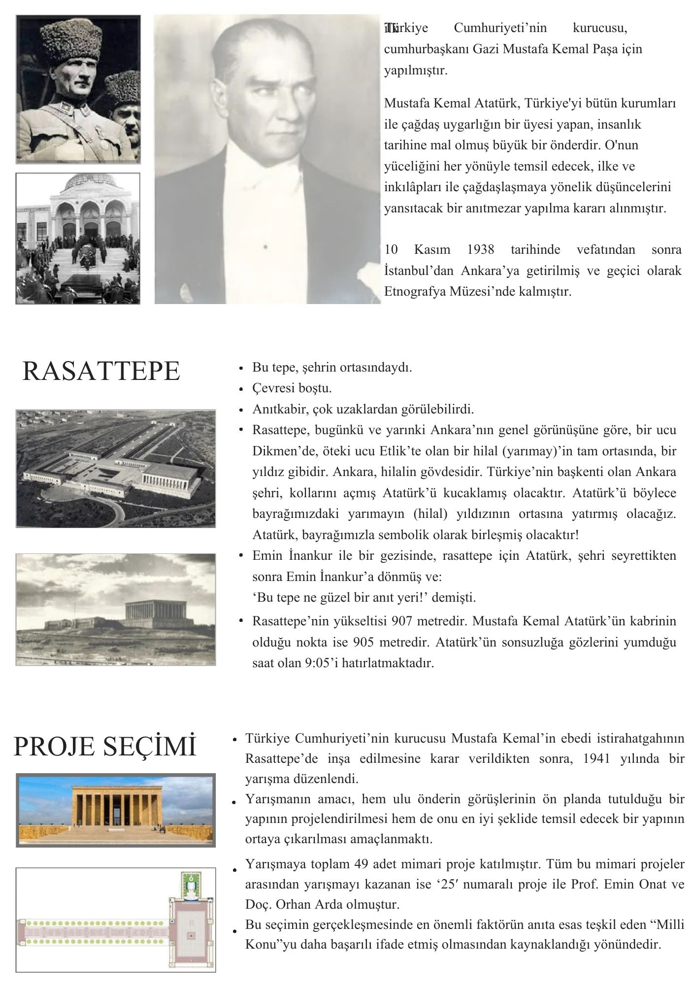 Rasattepe ve Anıtkabir proje seçimi