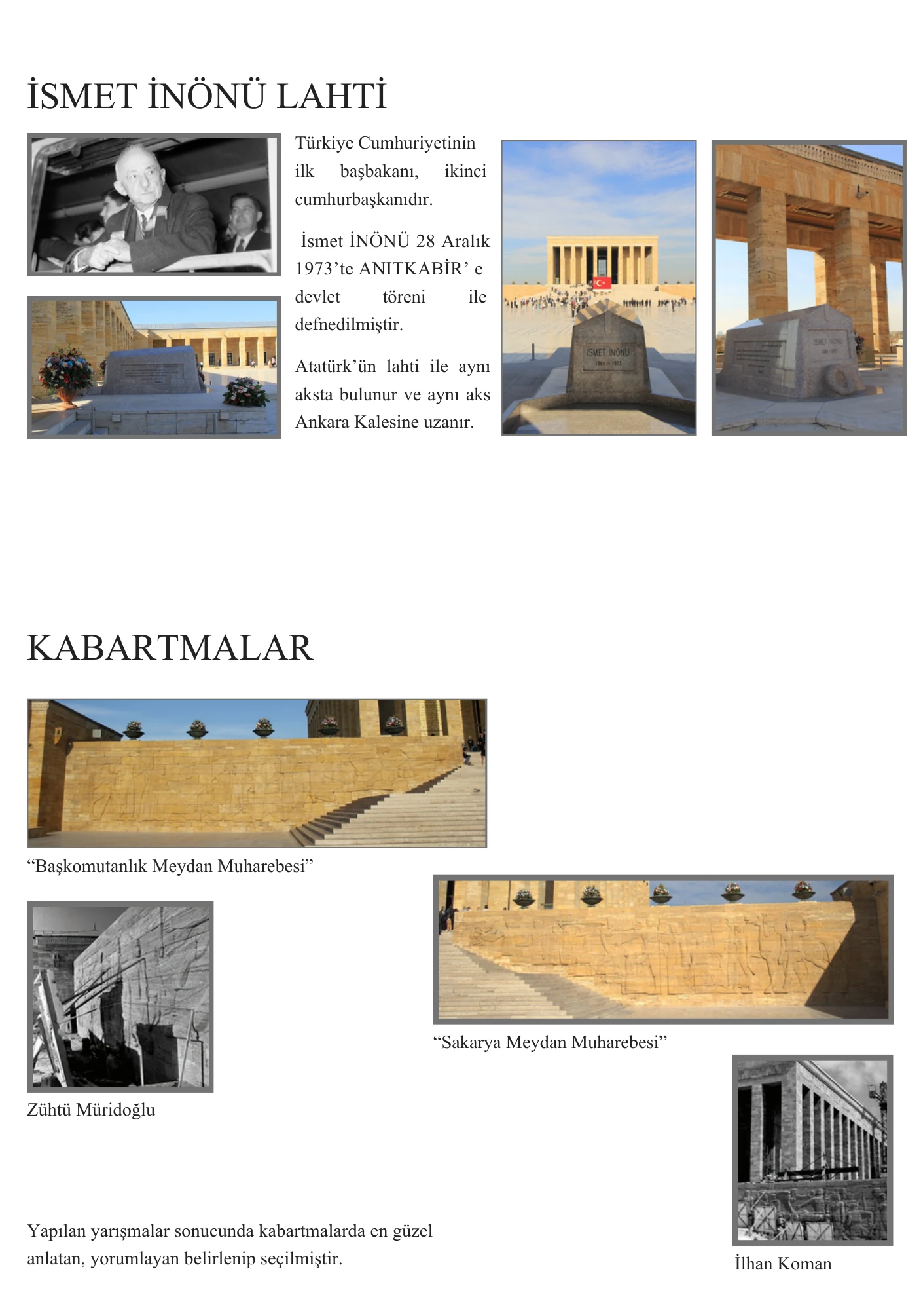 Kabartmalar ve İsmet İnönü lahdi