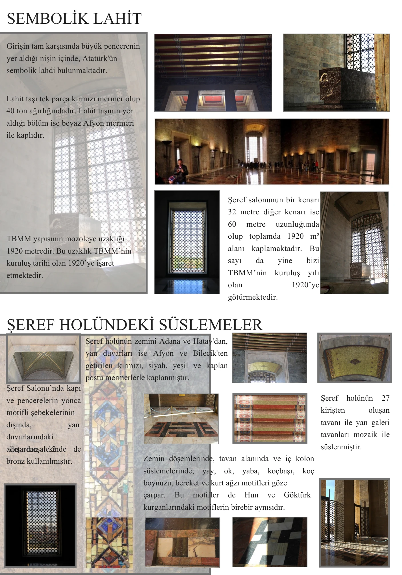 Sembolik lahit ve Şeref Holü süslemeleri